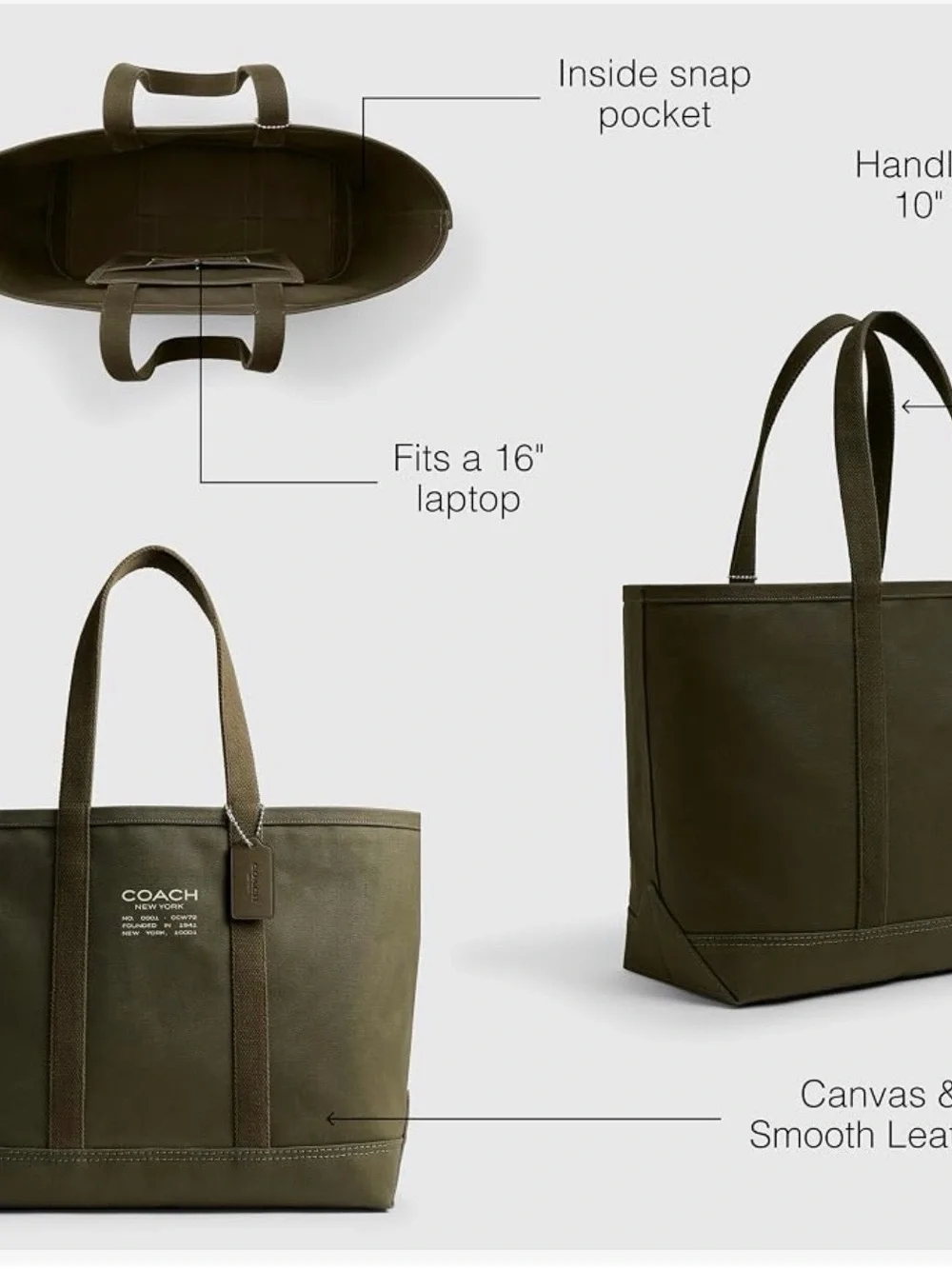 Coach Olive Green Canvas Tote with Logo Charm
